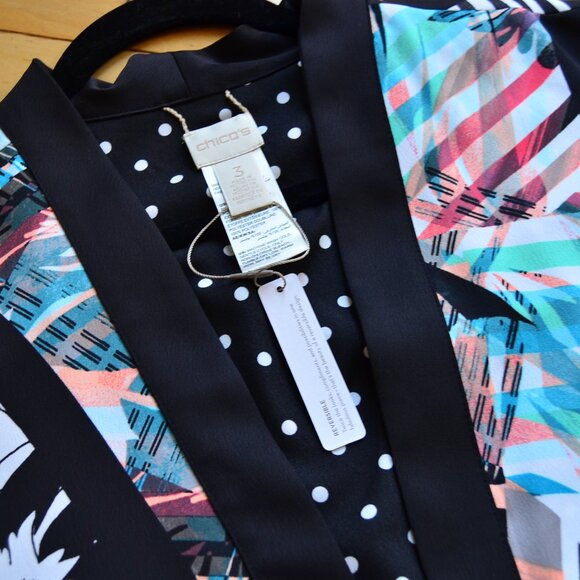 Chicos Chico's Reversible Black Multi Kimono Cardigan Jacket Size 3 XL NWT - Picture 3 of 14